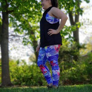 Handmade matching workout set tropical floral print sports bra and leggings